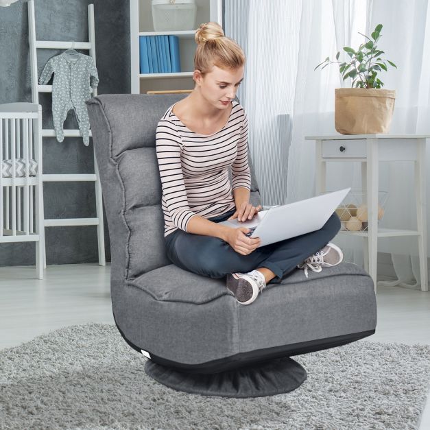 Relaxsessel verstellbar Klappsessel drehbar Bodenstuhl Sofastuhl Bodenkissen Grau