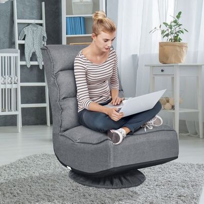 Relaxsessel verstellbar Klappsessel drehbar Bodenstuhl Sofastuhl Bodenkissen Grau
