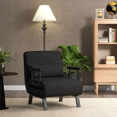Schlafsessel mit Bettfunktion Gästebett Schlafsofa mit verstellbarer Rückenlehne & abnehmbarem Kissen Schwarz
