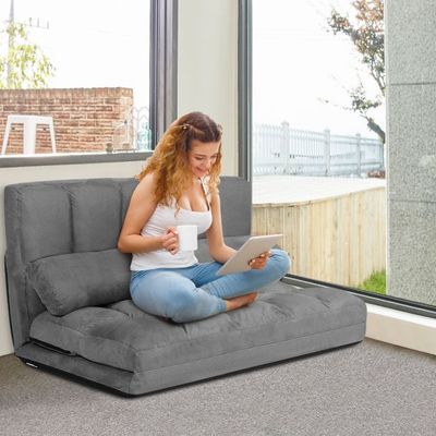 Bodensofa Einstellbares Bettsofa Schlafcouch Lazy Sofa Bett mit 2 Kissen Grau