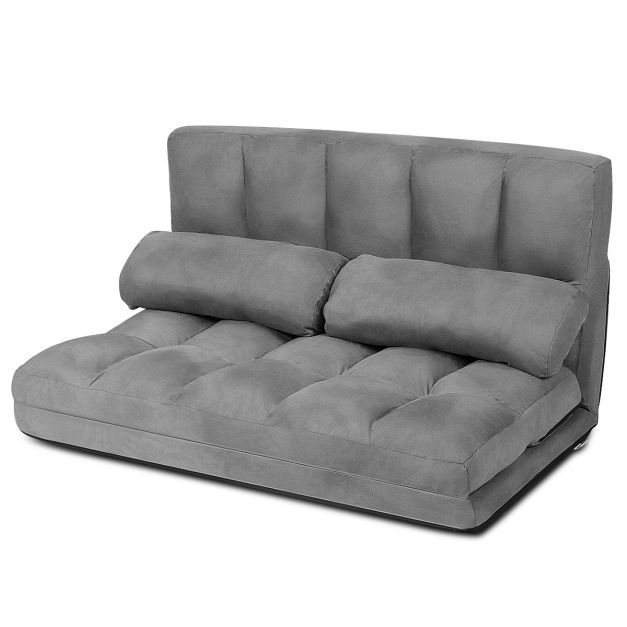 Bodensofa Einstellbares Bettsofa Schlafcouch Lazy Sofa Bett mit 2 Kissen Grau