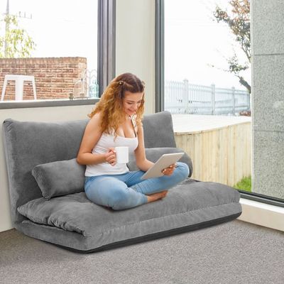 Verstellbares Bodensofa und Couch Bodensofa mit 2 Kissen 180 x 98 x 18 cm grau