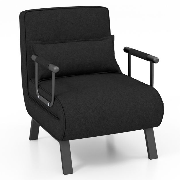 Schlafsessel mit Bettfunktion Gästebett Schlafsofa mit verstellbarer Rückenlehne &amp; abnehmbarem Kissen Schwarz
