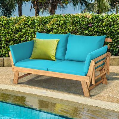 Gartenbank &amp; Schlafsofa für die Terrasse Tagesbett aus Akazienholz 198 x 75 x 75 cm türkis