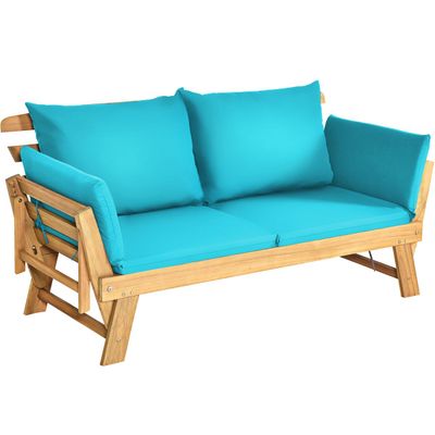 Gartenbank &amp; Schlafsofa für die Terrasse Tagesbett aus Akazienholz 198 x 75 x 75 cm türkis
