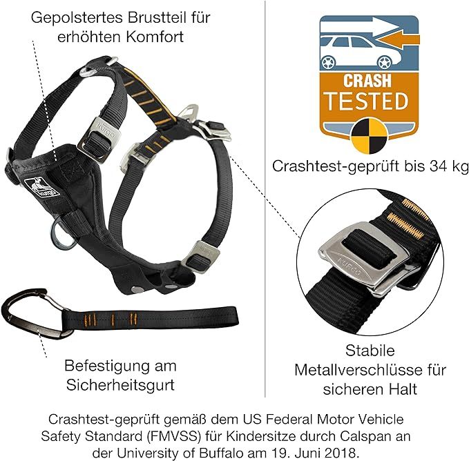 Kurgo Tru-Fit Hundegeschirr, Auto-Sicherheitsgurt, Für Hunde von 2 bis 5 kg, Größe XL, Rot