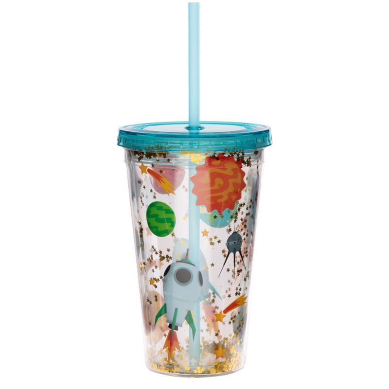 Space Cadet Weltraum Becher mit Strohhalm &amp; Deckel 500ml