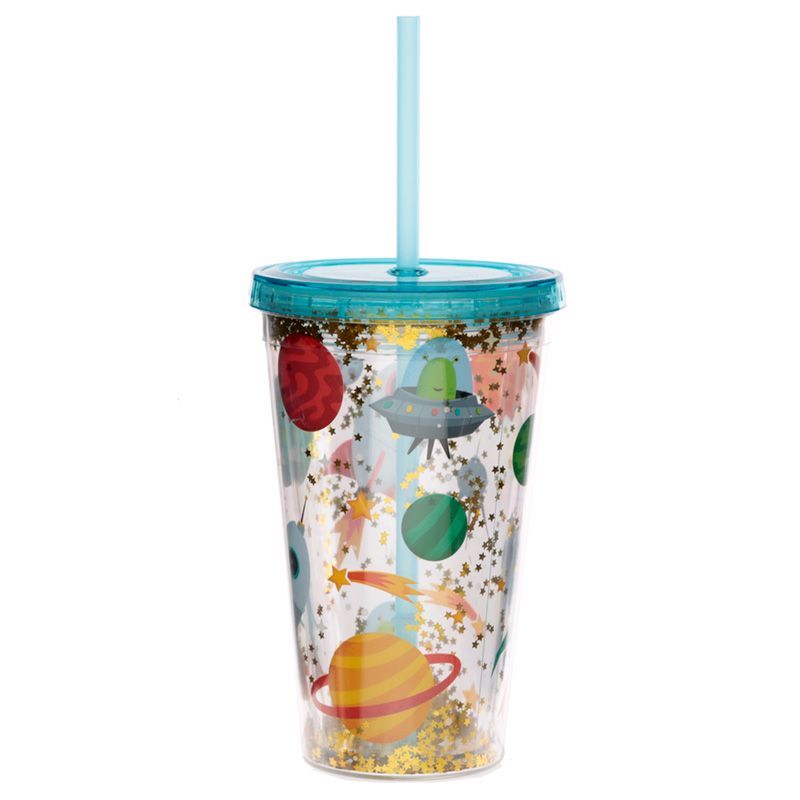 Space Cadet Weltraum Becher mit Strohhalm &amp; Deckel 500ml