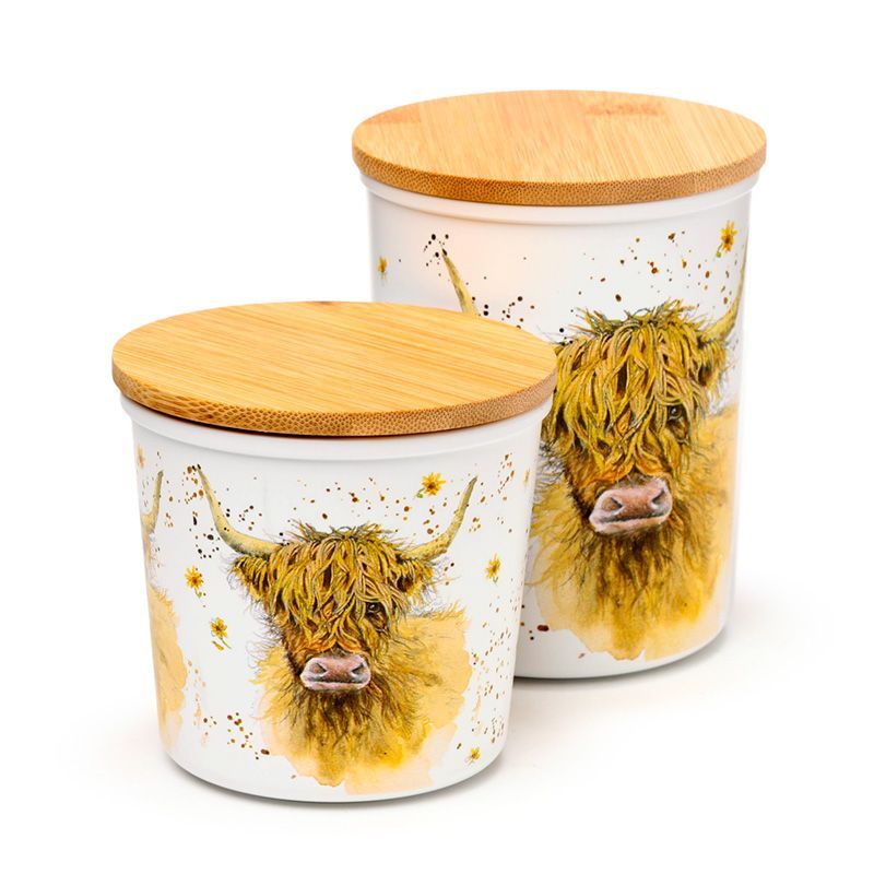Jan Pashley Highland Coo Kuh 2er Set Vorratsdosen RPET &amp; Bambus - S/M