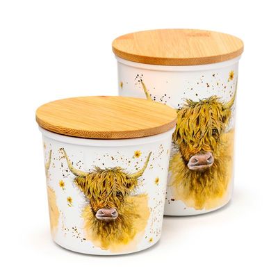 Jan Pashley Highland Coo Kuh 2er Set Vorratsdosen RPET &amp; Bambus - S/M