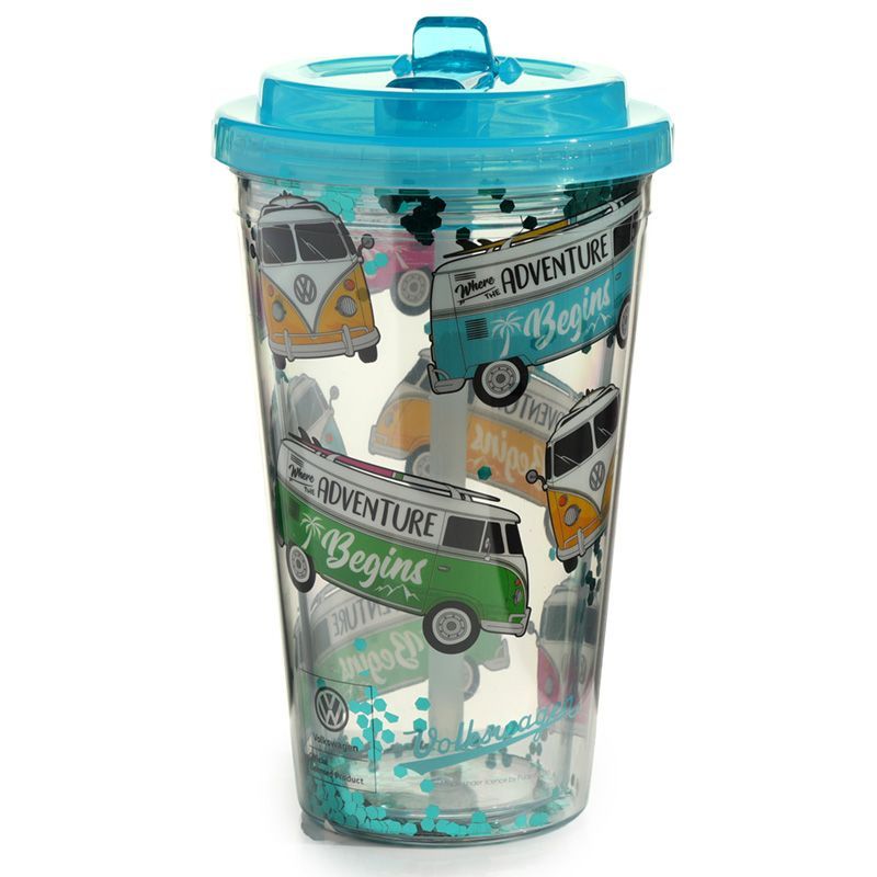 Volkswagen VW T1 Bulli Surf Becher mit Flip-Strohhalm &amp; Deckel 500ml
