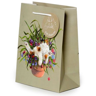 Kim Haskins Blumenkatze im Blumentopf grüne Geschenktasche - (M)