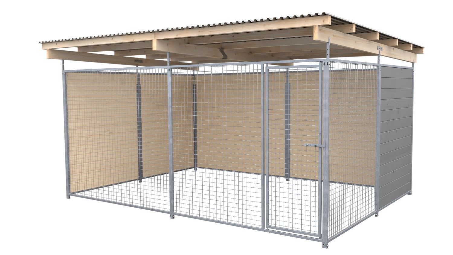 SAUERLAND Hundezwinger 3 x 4 m | 2,5-seitig geschlossen | platingrau | Gitter 5x5 cm