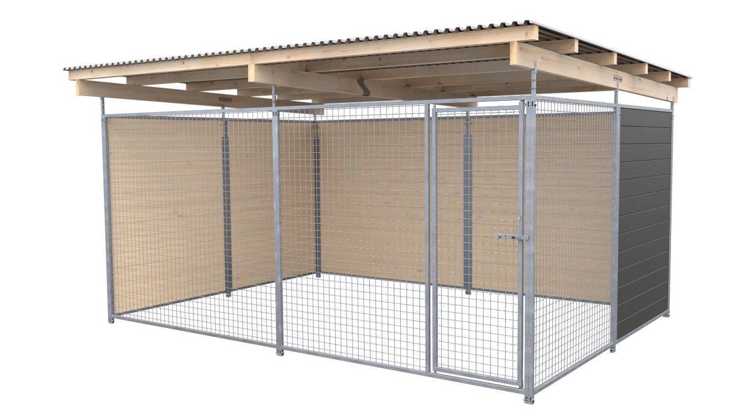 SAUERLAND Hundezwinger 3 x 4 m | 2,5-seitig geschlossen | graphitgrau| Gitter 5x5 cm