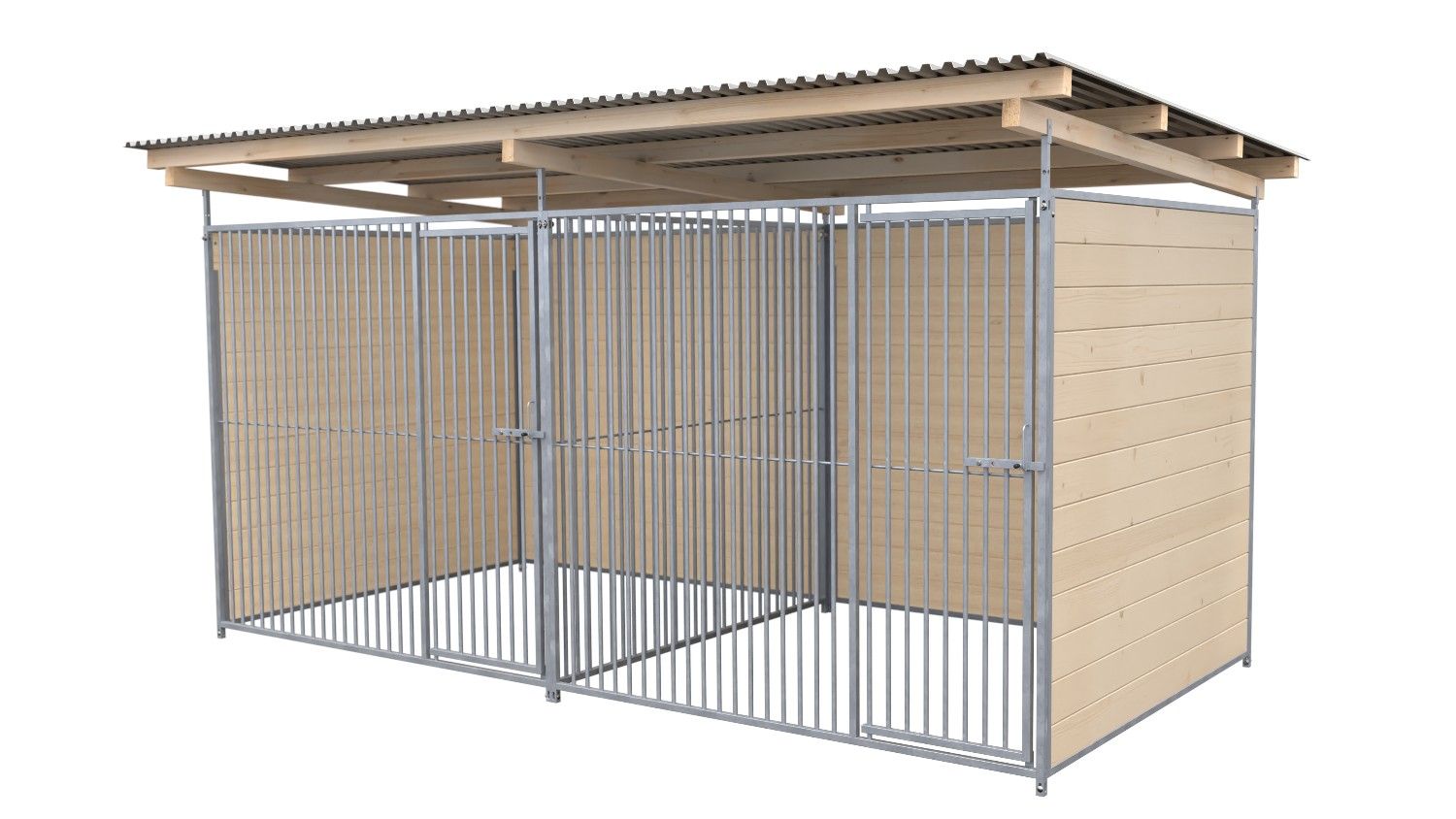 SAUERLAND Hundezwinger 2 x 4 m Doppelzwinger | 3-seitig geschlossen | naturbelassen | Rohrstab Abstand 5 cm