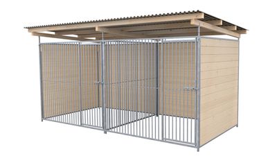 SAUERLAND Hundezwinger 2 x 4 m Doppelzwinger | 3-seitig geschlossen | naturbelassen | Rohrstab Abstand 5 cm
