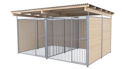 SAUERLAND Hundezwinger 2 x 4 m Doppelzwinger | 3-seitig geschlossen | weiss lasiert | Rohrstab Abstand 5 cm