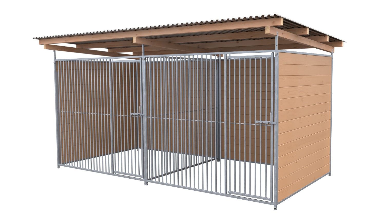 SAUERLAND Hundezwinger 2 x 4 m Doppelzwinger | 3-seitig geschlossen | braun imprägniert | Rohrstab Abstand 5 cm