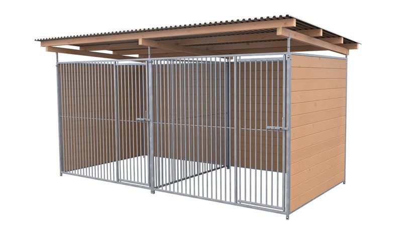 SAUERLAND Hundezwinger 2 x 4 m Doppelzwinger | 3-seitig geschlossen | braun imprägniert | Rohrstab Abstand 5 cm