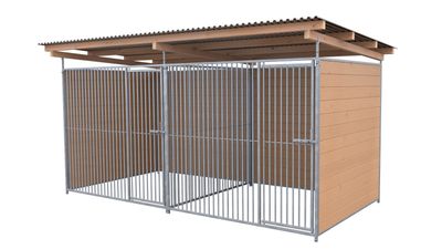 SAUERLAND Hundezwinger 2 x 4 m Doppelzwinger | 3-seitig geschlossen | braun imprägniert | Rohrstab Abstand 5 cm