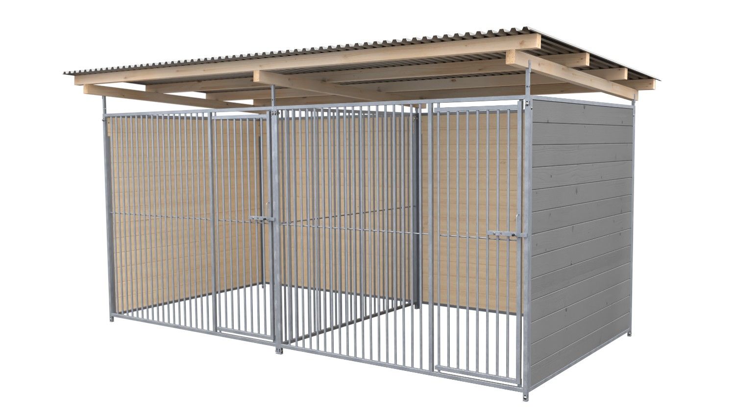 SAUERLAND Hundezwinger 2 x 4 m Doppelzwinger | 3-seitig geschlossen | platingrau | Rohrstab Abstand 5 cm