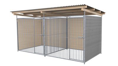 SAUERLAND Hundezwinger 2 x 4 m Doppelzwinger | 3-seitig geschlossen | platingrau | Rohrstab Abstand 5 cm
