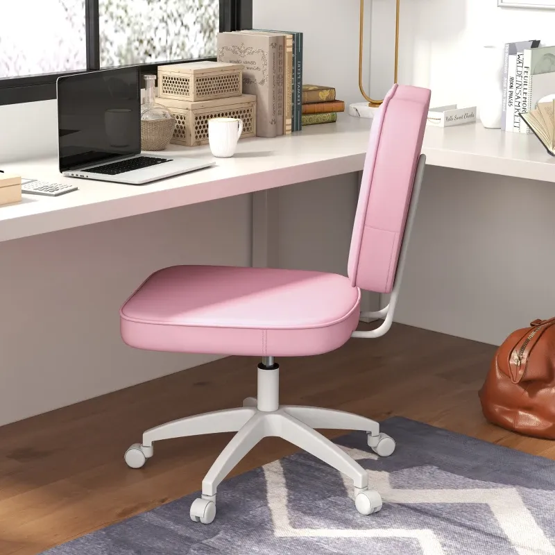Bürostuhl ohne Armlehnen, höhenverstellbar, drehbar, bis 120 kg, Kunstleder, Rosa