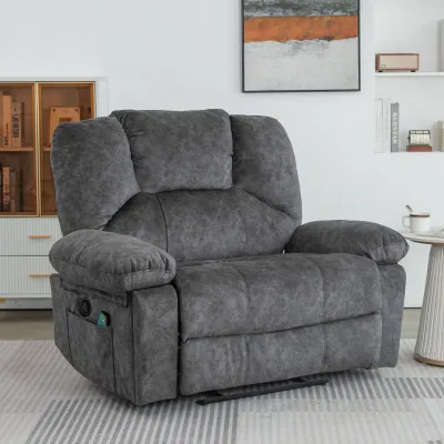 Extrabreiter manueller Massagesessel mit Heizfunktion, Massage, Seitentaschen und Getränkehalter, 115×68×105 cm, grau