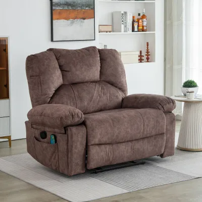 Extrabreiter manueller Massagesessel mit Heizfunktion, Massage, Seitentaschen und Getränkehalter, 115×68×105 cm, Brau