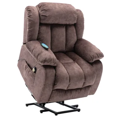 Elektrischer Massagesessel mit Aufstehhilfe, Wärmefunktion, Liegefunktion, Fernbedienung, Seitentasche, 92×102×100 cm, Braun