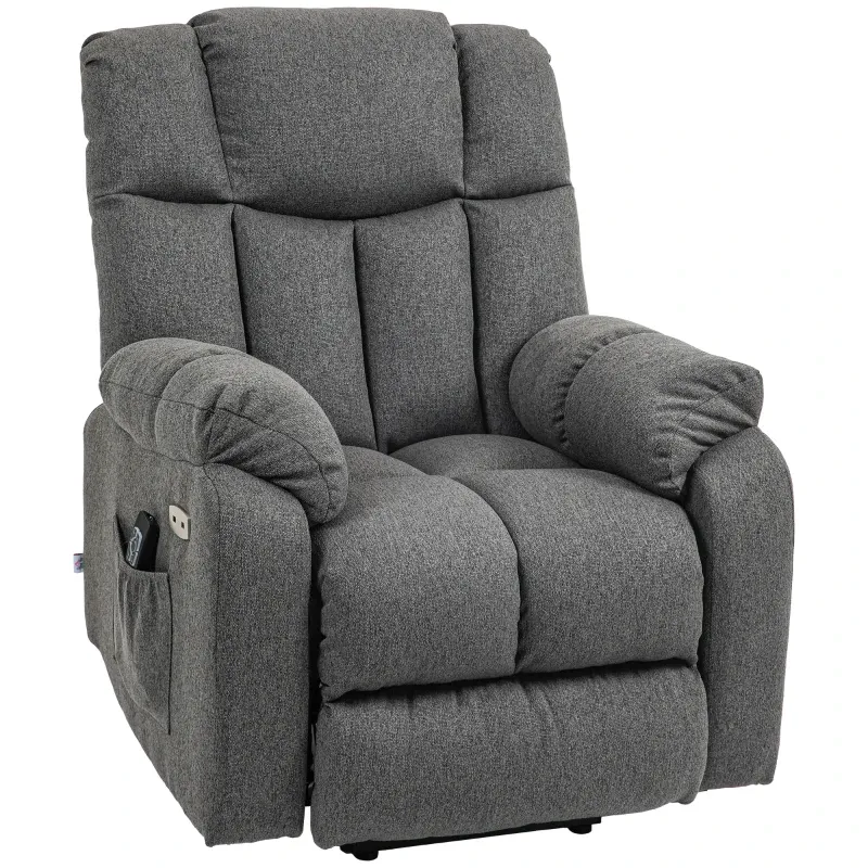 2-in-1 Relaxsessel mit Liegefunktion und Aufstehhilfe, USB-Anschlüsse, Taschenfederkern, Dunkelgrau