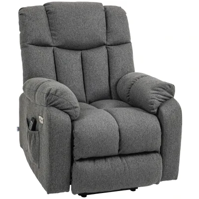 2-in-1 Relaxsessel mit Liegefunktion und Aufstehhilfe, USB-Anschlüsse, Taschenfederkern, Dunkelgrau