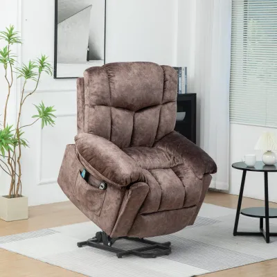 Elektrischer Aufstehsessel, Massagesessel für ältere Menschen, Stoff-Liegesofa mit 2 Getränkehaltern, Seitentaschen und Fernbedienung, braun