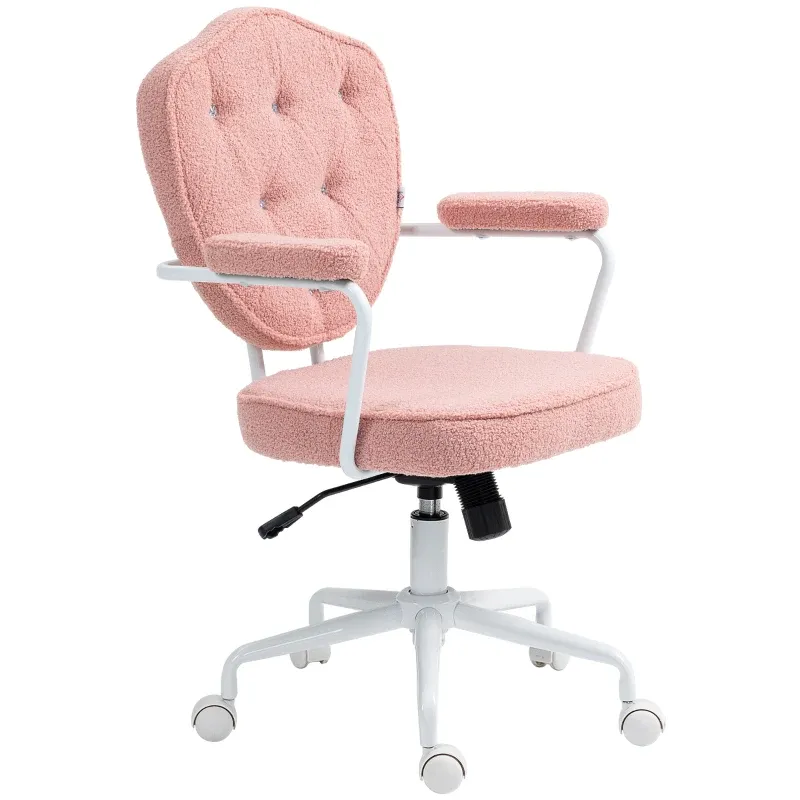Schöner Bürostuhl mit geknöpftem, weichem Bezug, höhenverstellbar, Rosa