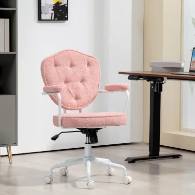 Schöner Bürostuhl mit geknöpftem, weichem Bezug, höhenverstellbar, Rosa