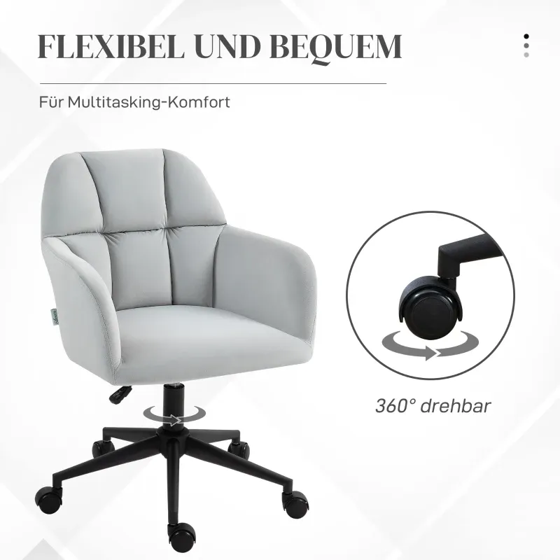 Bürostuhl, ergonomisch, höhenverstellbar, drehbar, Samtoptik, bis 120 kg, Hellgrau