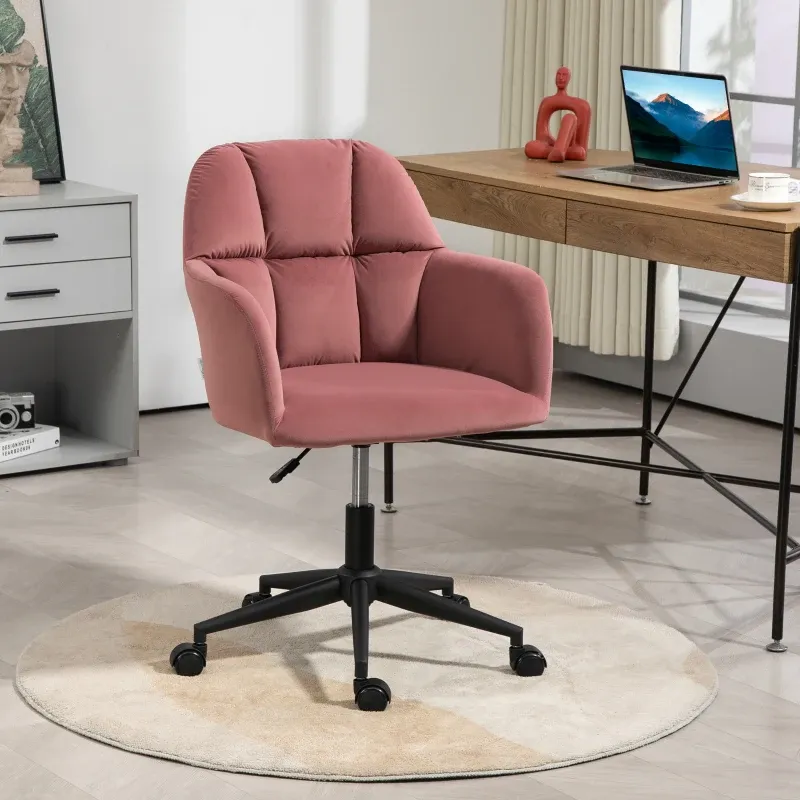 Bürostuhl, ergonomisch, höhenverstellbar, drehbar, Samtoptik, bis 120 kg, Rosa