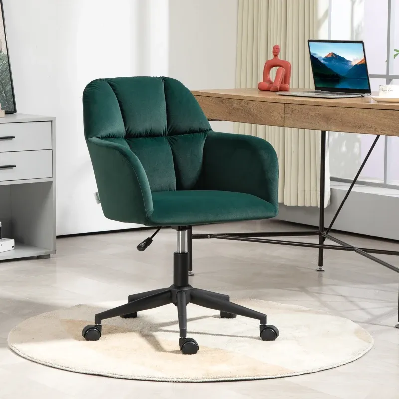 Bürostuhl, ergonomisch, höhenverstellbar, drehbar, Samtoptik, bis 120 kg, Grün