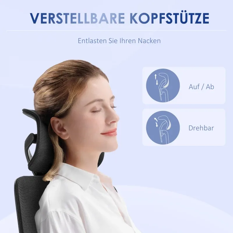 Bürostuhl Computerstuhl, 1 Kopfstütze, klappbare Armlehnen, 62 cm x 58 cm x 133 cm, Schwarz