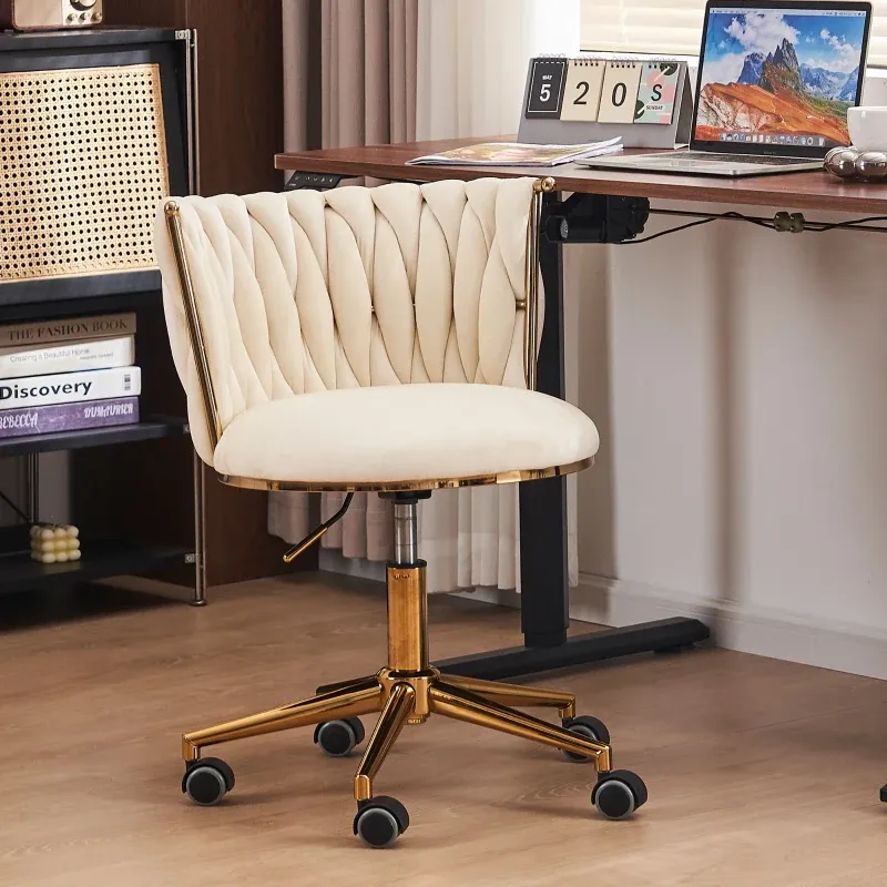 Edler Bürostuhl, Verstellbar und Drehbar, Stabil und Bequem, 54,1x57,9x77,9 cm, Beige