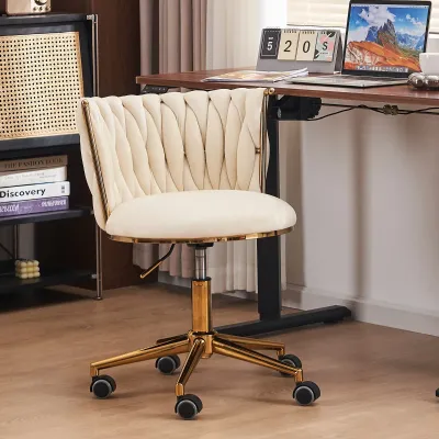 Edler Bürostuhl, Verstellbar und Drehbar, Stabil und Bequem, 54,1x57,9x77,9 cm, Beige