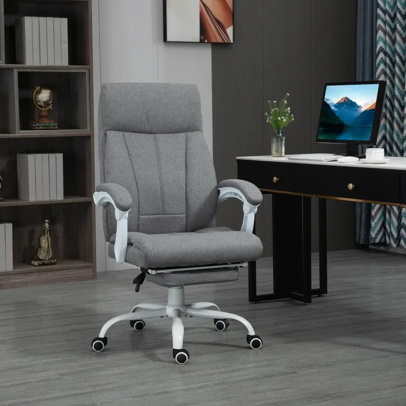 Bürostuhl, Drehstuhl, neigbare Rückenlehne, höhenverstellbar, bis 120 kg, Leinenoptik, Grau