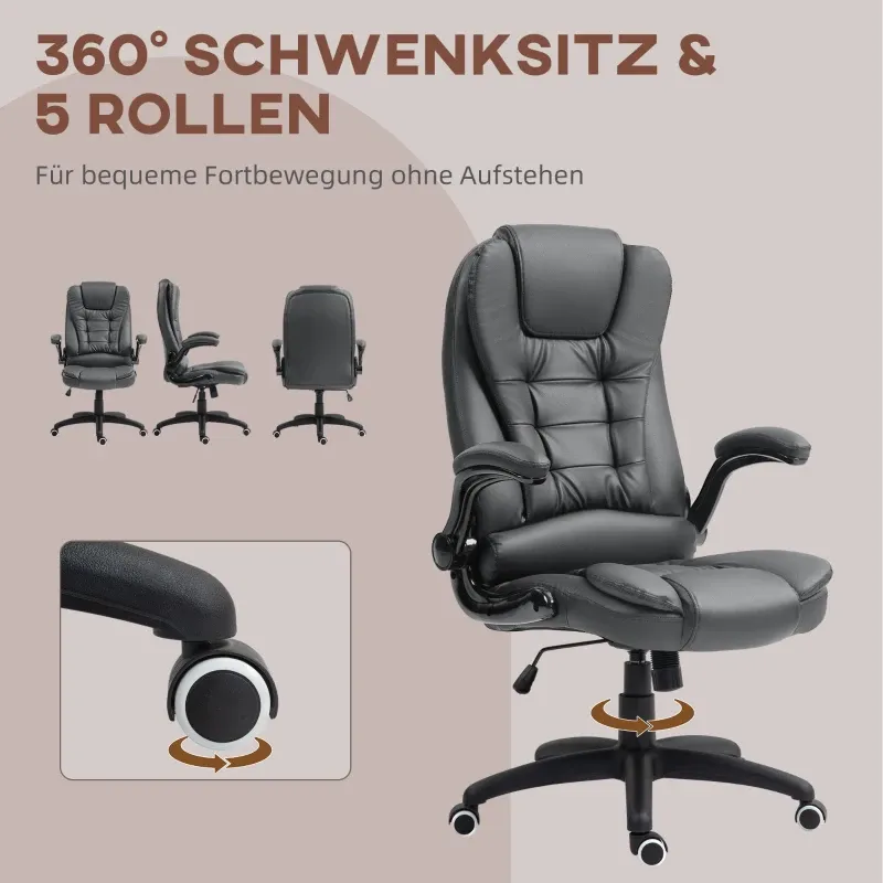Ergonomischer Bürostuhl, klappbare Armlehnen, Neigefunktion, Dunkelgrau
