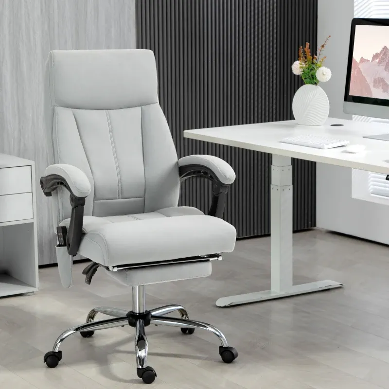 Bürostuhl mit Massagefunktion &amp; Heizfunktion, Fussstütze, bis 120 kg, Grau