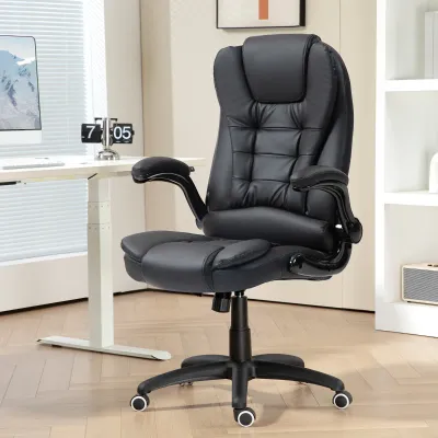 Ergonomischer Bürostuhl, klappbare Armlehnen, Neigefunktion, Schwarz