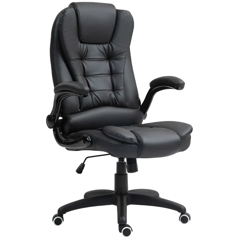 Ergonomischer Bürostuhl, klappbare Armlehnen, Neigefunktion, Schwarz