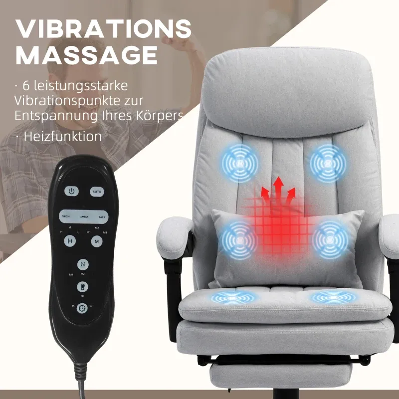 Bürostuhl mit Massage- & Heizfunktion, verstellbar, bis 120 kg, 66 x 67 x 110-118 cm Grau