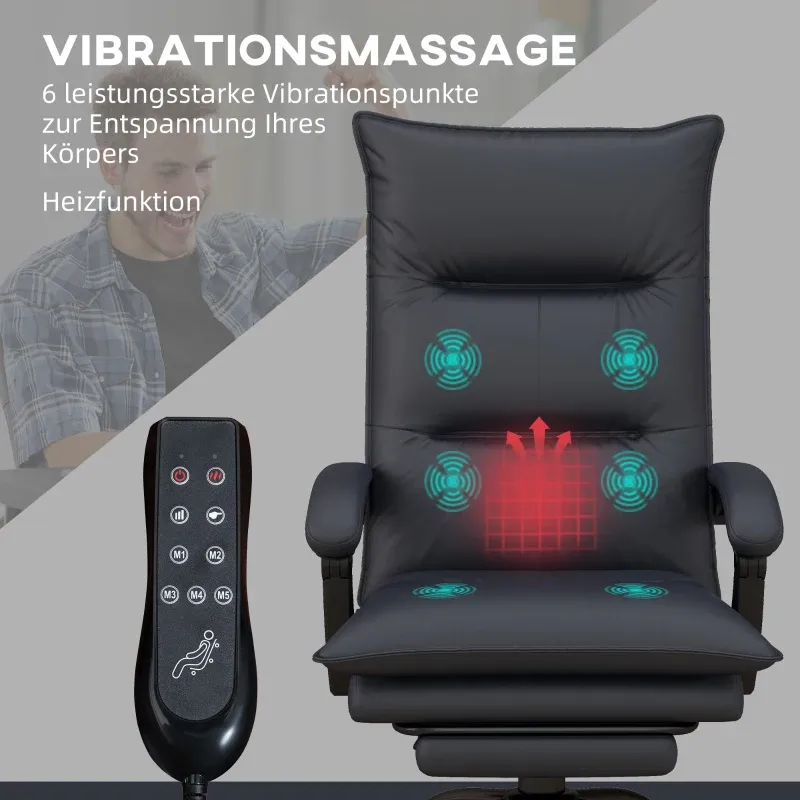 Bürostuhl mit Massagefunktion & Heizfunktion, Fussstütze, bis 120 kg, Dunkelgrau