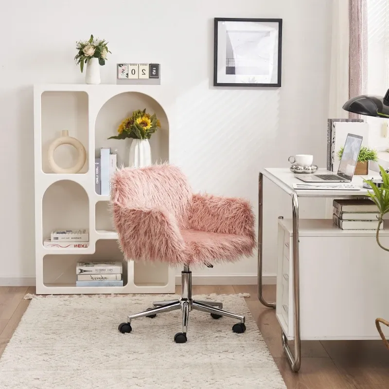 Bürostuhl mit Drehfunktion, verschleissfestem Kunstpelzkissen, 55,88x55,11x83,82 cm, Rosa