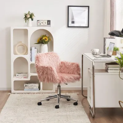 Bürostuhl mit Drehfunktion, verschleissfestem Kunstpelzkissen, 55,88x55,11x83,82 cm, Rosa